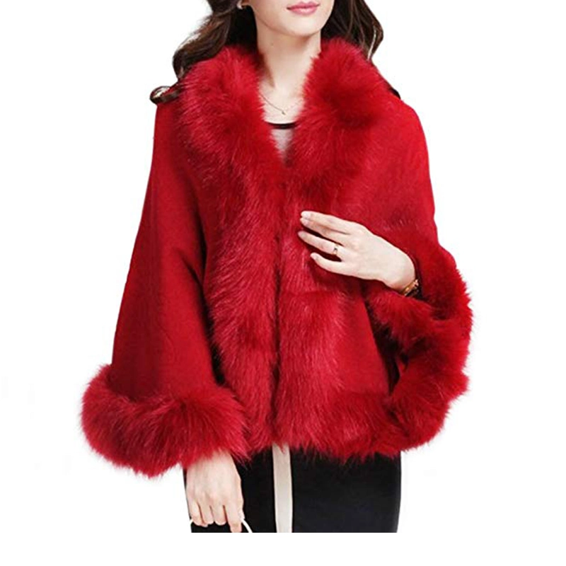 Ladies/Womens Luxury Bridal Faux Fur Shawl Wraps Cloak Coat Sweater Cape