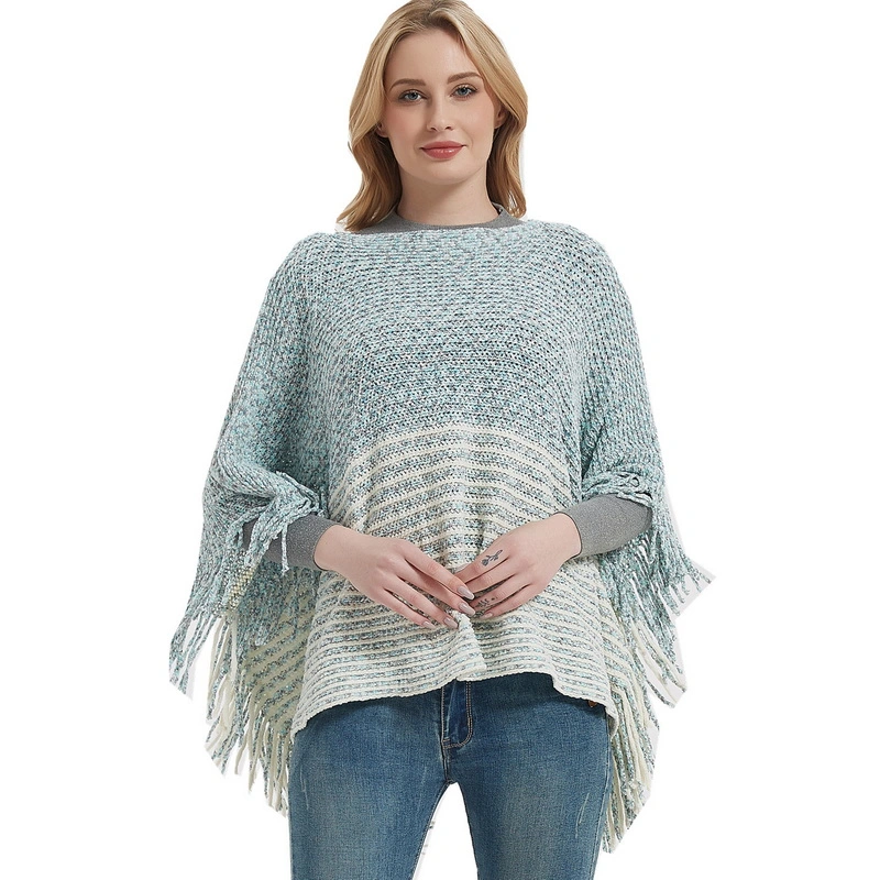 Oversized Warm Striped Pattern Thick Shawl Poncho Cape for Women