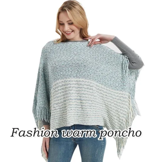 Capa poncho de xale grosso com estampa listrada quente grande para mulheres